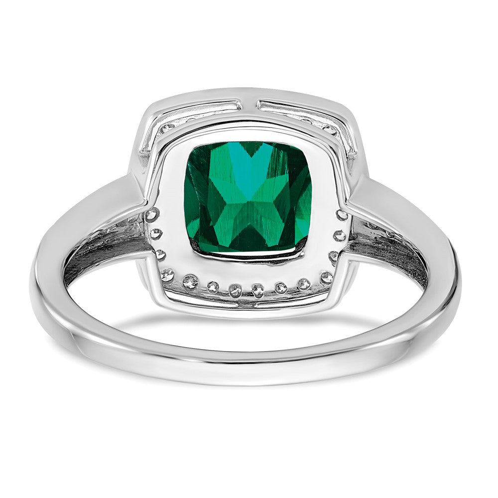 14k White Gold Cushion Created Gemstone and Diamond Halo Ring
