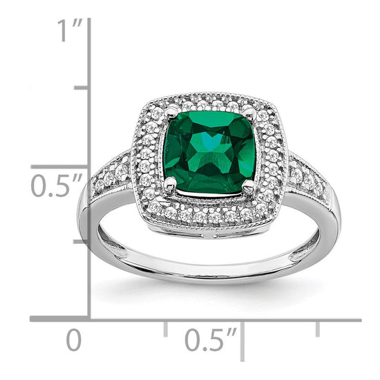 14k White Gold Cushion Created Gemstone and Diamond Halo Ring