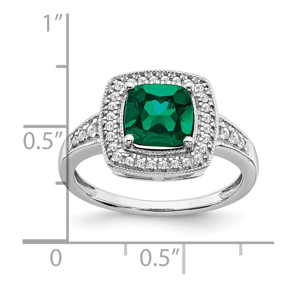 14k White Gold Cushion Created Gemstone and Diamond Halo Ring
