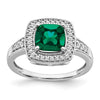 14k White Gold Cushion Created Gemstone and Diamond Halo Ring