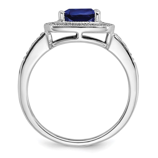 14k White Gold Cushion Created Gemstone and Diamond Halo Ring