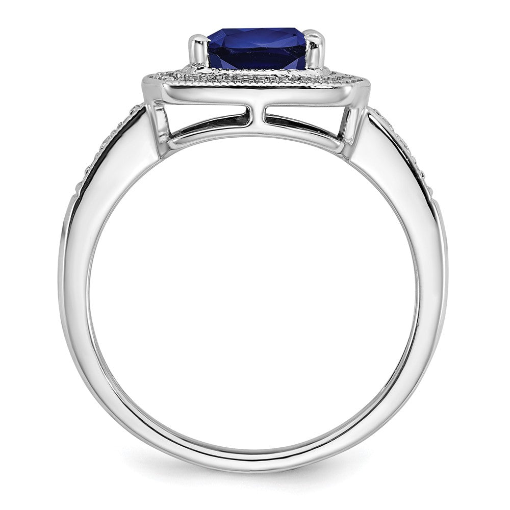 14k White Gold Cushion Created Gemstone and Diamond Halo Ring