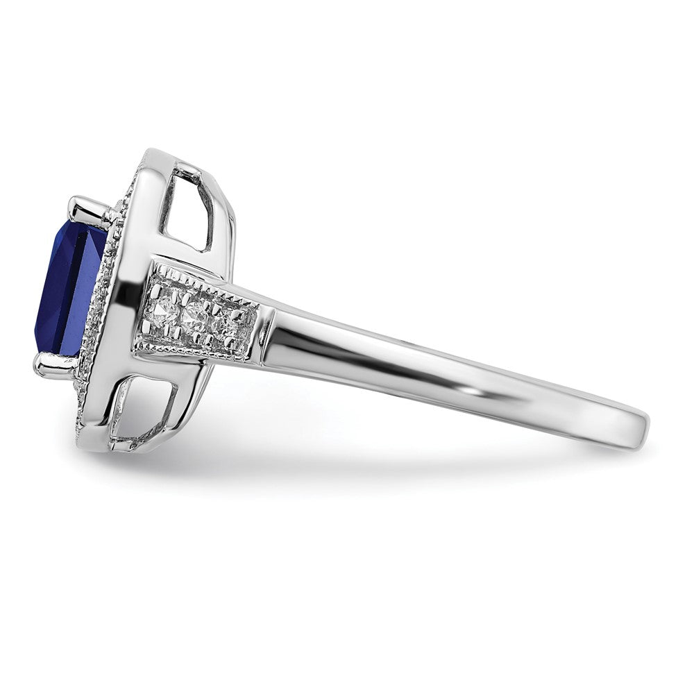 14k White Gold Cushion Created Gemstone and Diamond Halo Ring