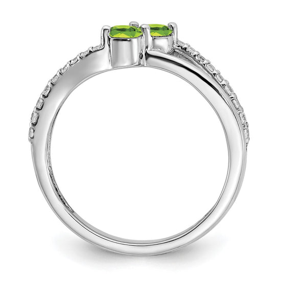 14k White Gold Gemstone and Diamond 2-stone Ring