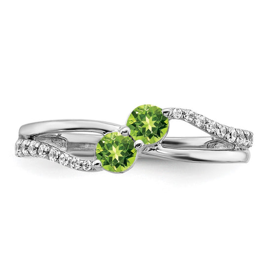14k White Gold Gemstone and Diamond 2-stone Ring