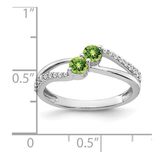 14k White Gold Gemstone and Diamond 2-stone Ring