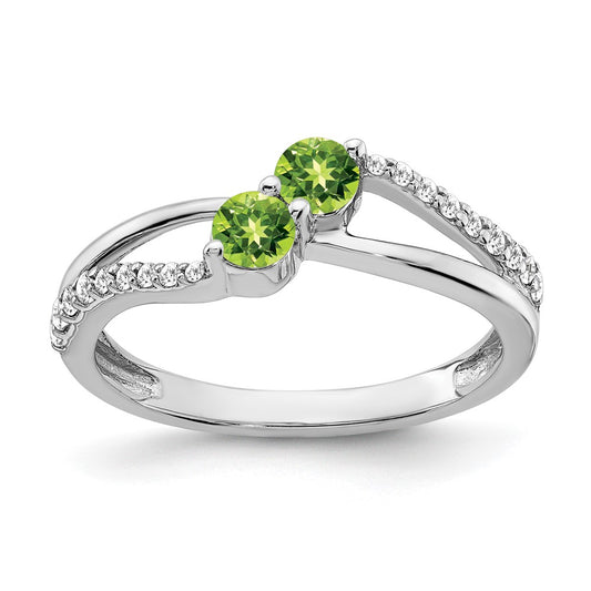 14k White Gold Gemstone and Diamond 2-stone Ring