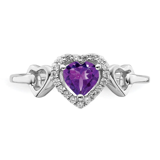14k White Gold Gemstone and Diamond Heart Rings