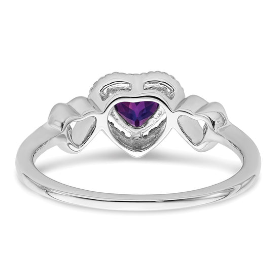 14k White Gold Gemstone and Diamond Heart Rings