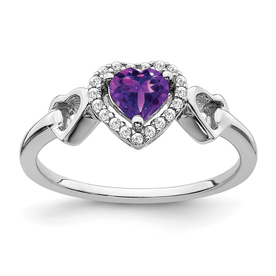 14k White Gold Gemstone and Diamond Heart Rings
