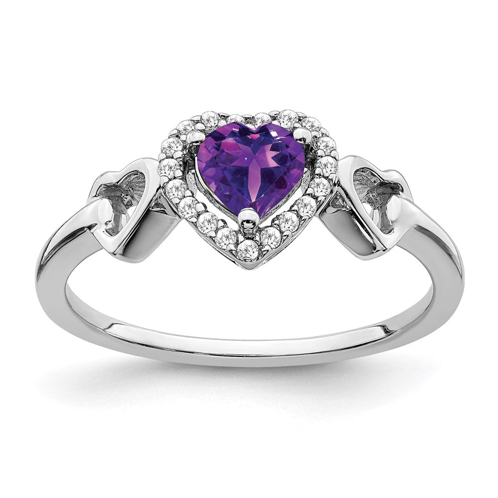 14k White Gold Gemstone and Diamond Heart Rings