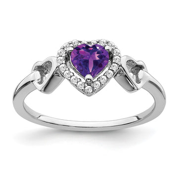14k White Gold Gemstone and Diamond Heart Rings