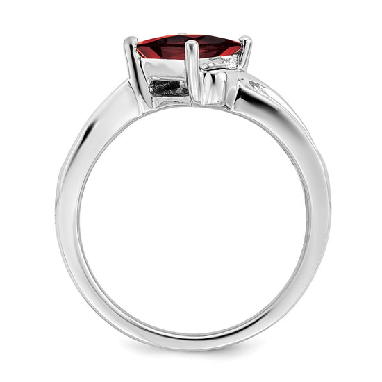 14k White Gold Square Garnet and Diamond Ring