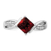 14k White Gold Square Garnet and Diamond Ring