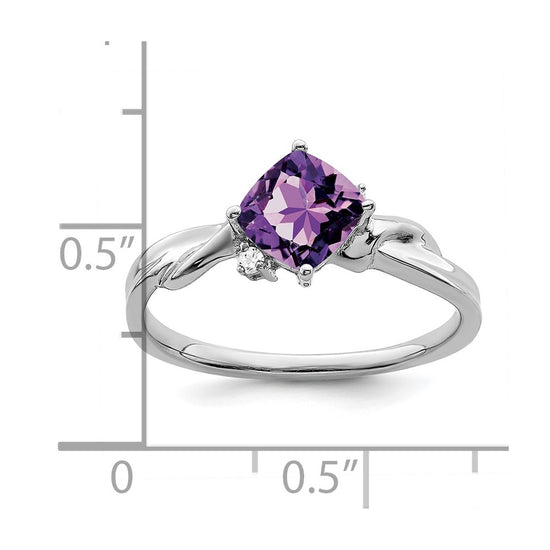 14k White Gold Cushion Gemstone and Diamond Ring