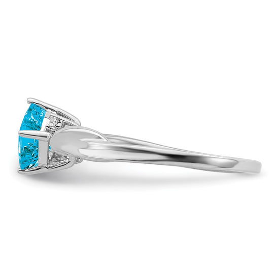 14k White Gold Cushion Gemstone and Diamond Ring