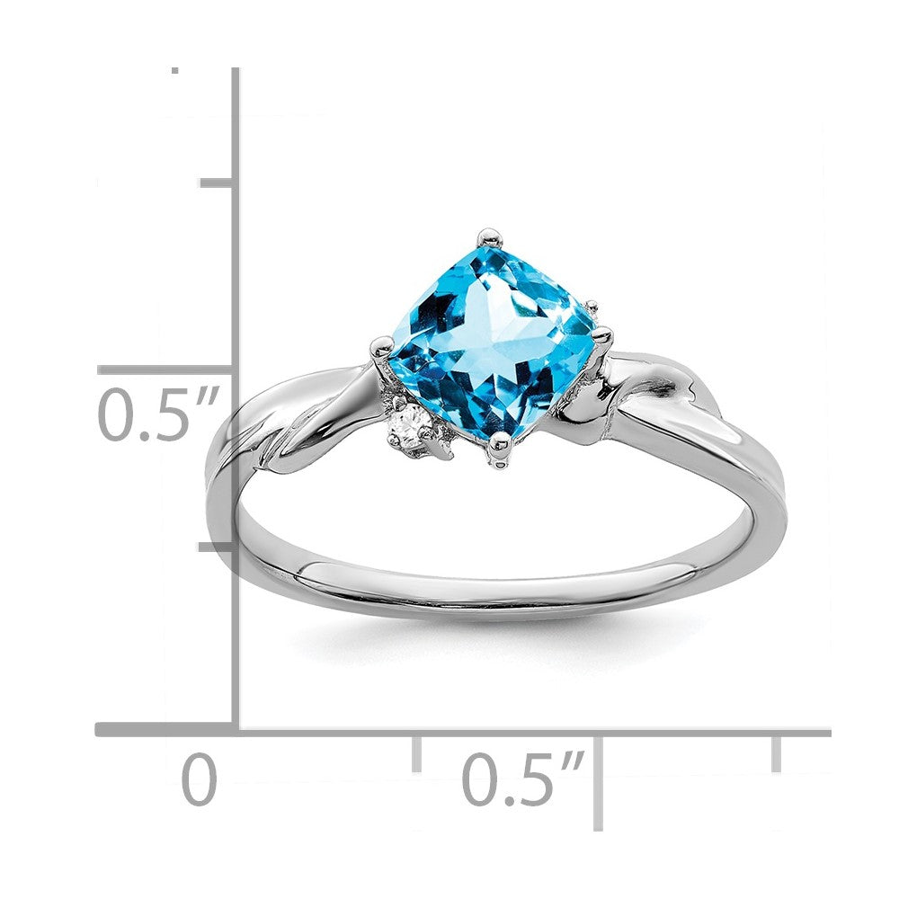 14k White Gold Cushion Gemstone and Diamond Ring