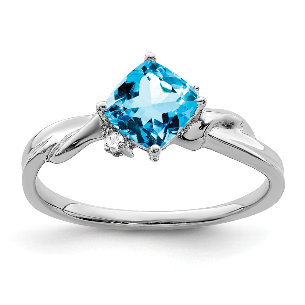 14k White Gold Cushion Gemstone and Diamond Ring