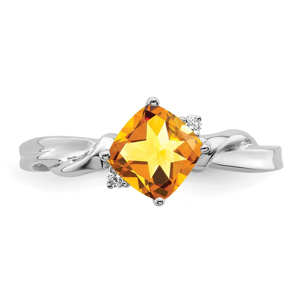 14k White Gold Cushion Gemstone and Diamond Ring