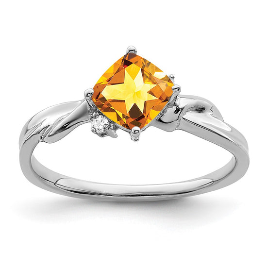 14k White Gold Cushion Gemstone and Diamond Ring