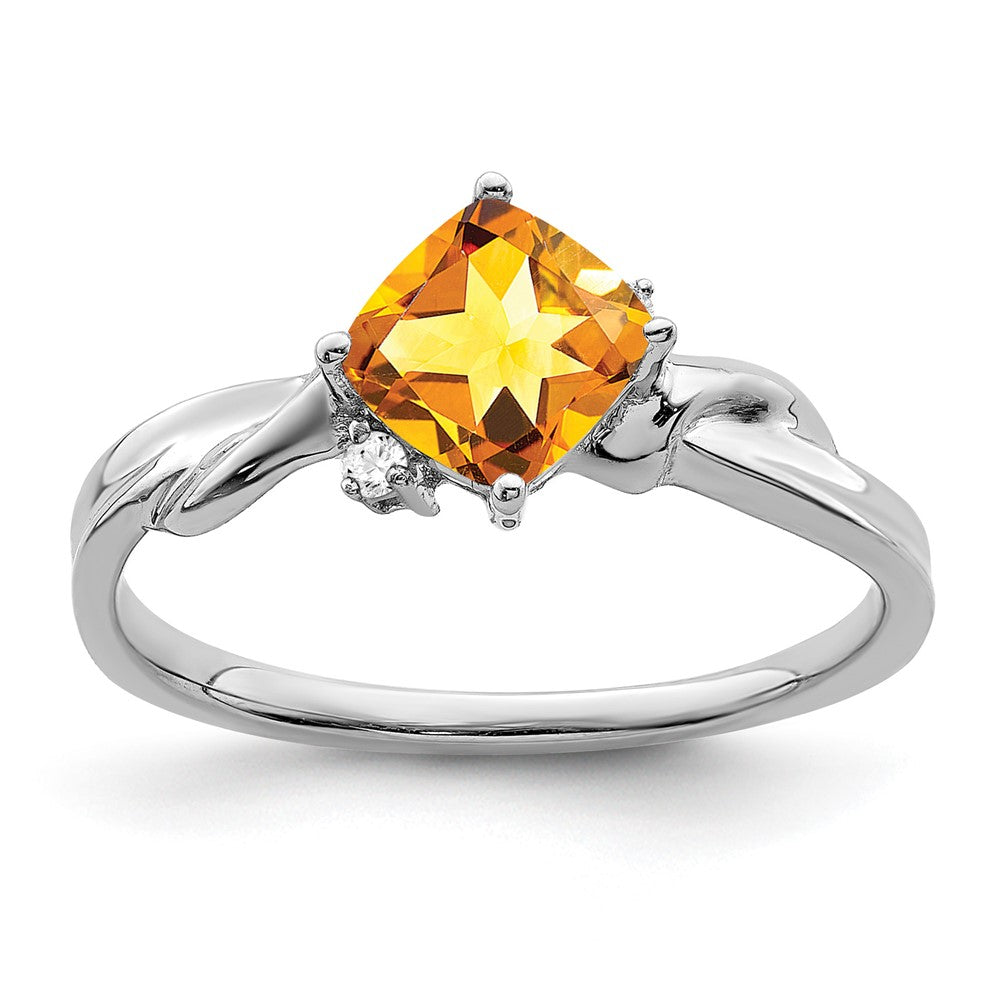 14k White Gold Cushion Gemstone and Diamond Ring