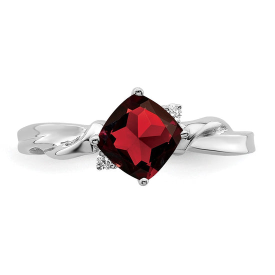 14k White Gold Cushion Gemstone and Diamond Ring