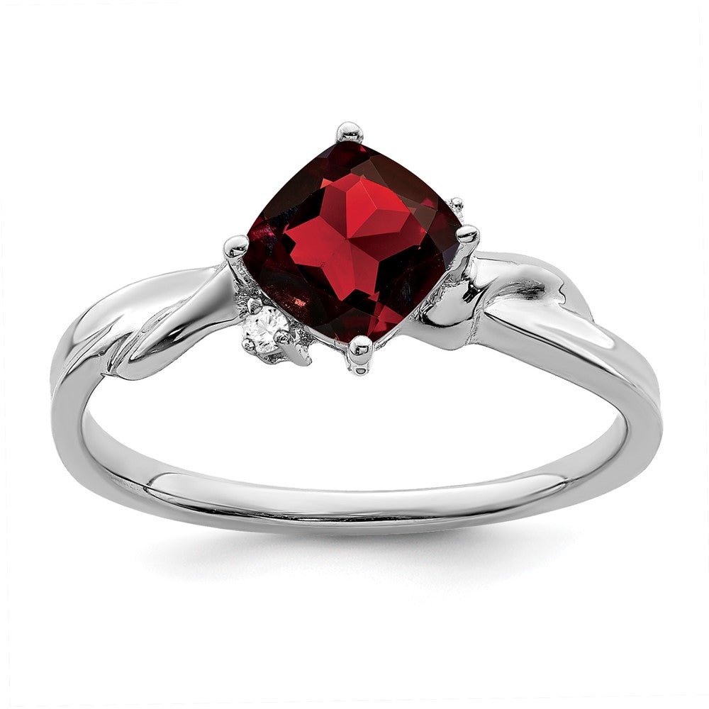 14k White Gold Cushion Gemstone and Diamond Ring