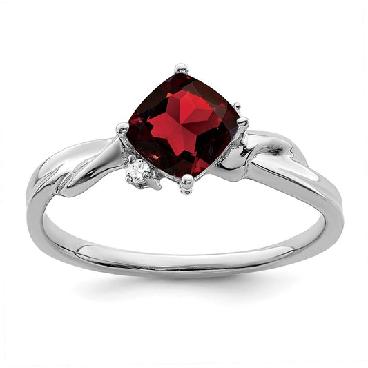 14k White Gold Cushion Gemstone and Diamond Ring