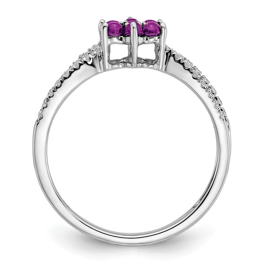 14k White Gold Gemstone and Diamond Floral Ring