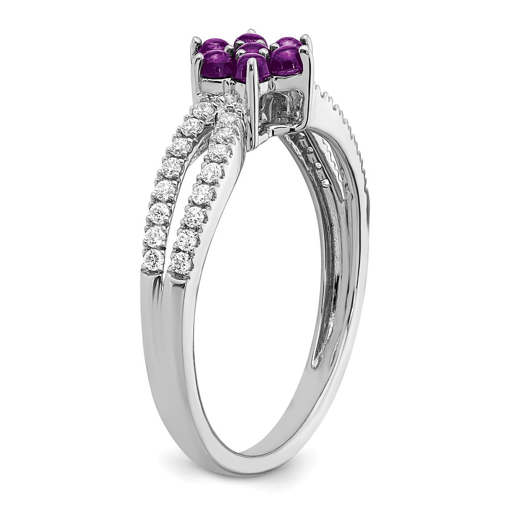 14k White Gold Gemstone and Diamond Floral Ring