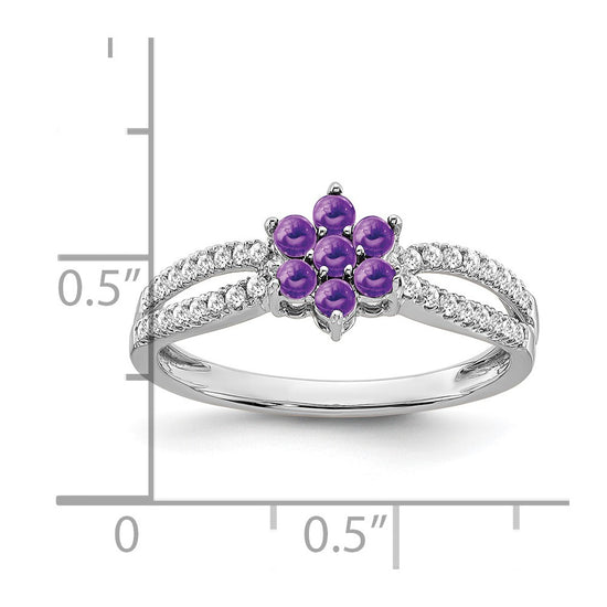 14k White Gold Gemstone and Diamond Floral Ring