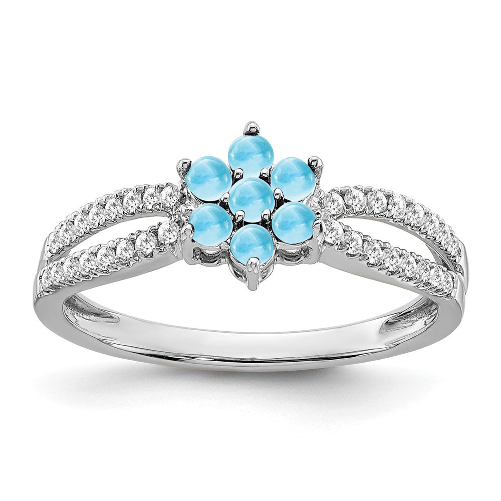 14k White Gold Gemstone and Diamond Floral Ring