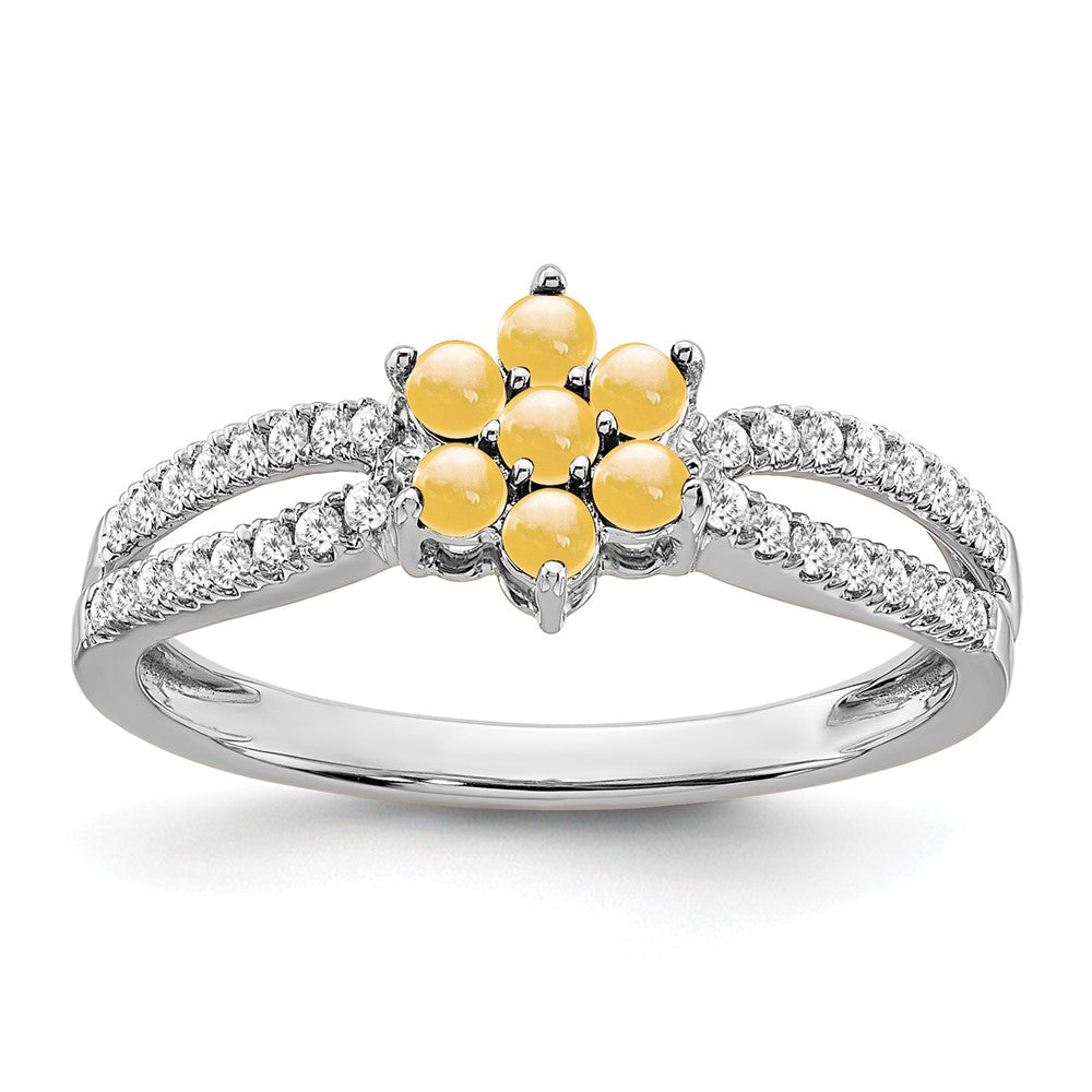 14k White Gold Gemstone and Diamond Floral Ring