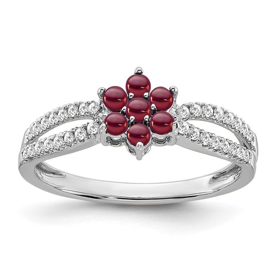 14k White Gold Gemstone and Diamond Floral Ring
