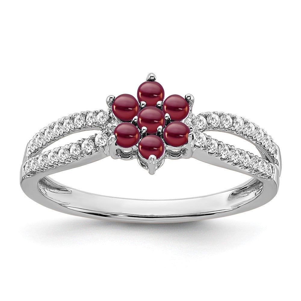 14k White Gold Gemstone and Diamond Floral Ring