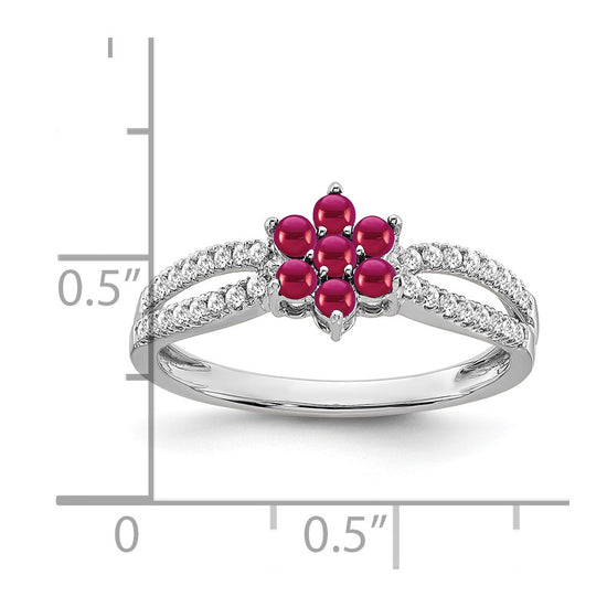 14k White Gold Gemstone and Diamond Floral Ring