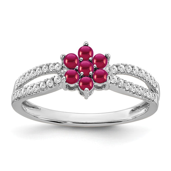 14k White Gold Gemstone and Diamond Floral Ring
