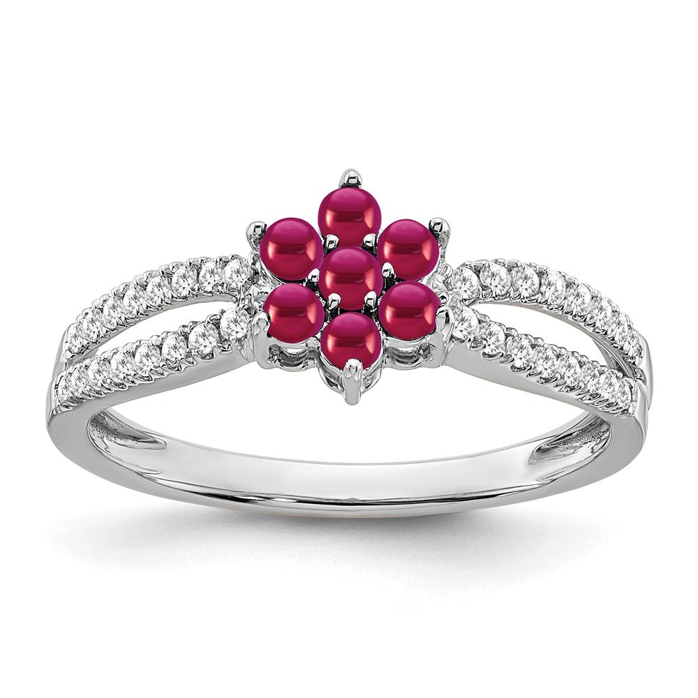 14k White Gold Gemstone and Diamond Floral Ring