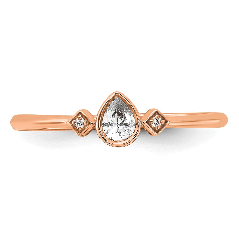 14k Rose Gold Petite 3-Stone 1/15 carat Pear Diamond Complete Promise/Engagement Ring