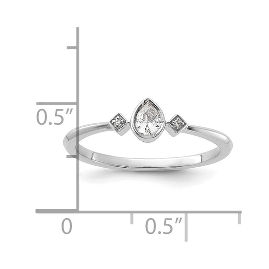 14k White Gold Petite 3-Stone 1/15 carat Pear Diamond Complete Promise/Engagement Ring