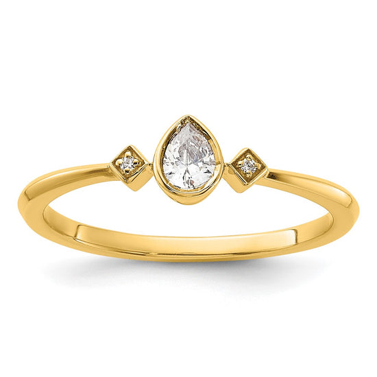 14k Petite 3-Stone 1/15 carat Pear Diamond Complete Promise/Engagement Ring
