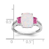 14k White Gold Created Opal/Created Pink Sapphire/Diamond Ring