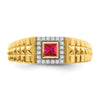 14k Square Ruby and Diamond Mens Ring