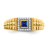 14k Square Sapphire and Diamond Mens Ring
