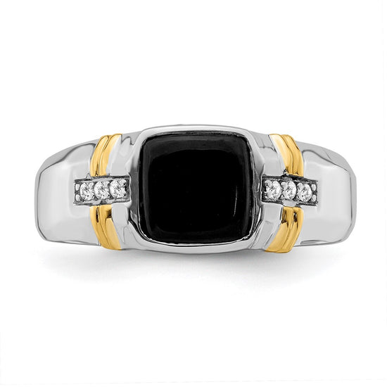 14k Two-tone Onyx and Diamond Mens Ring