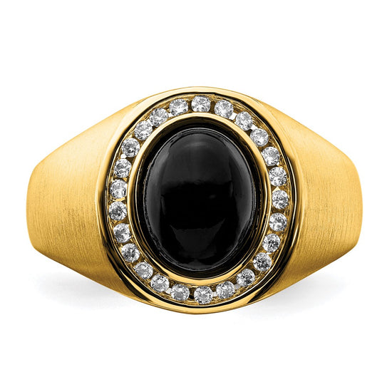 14k 1/4 carat Lab Grown Diamond VS/SI+ G+ and Oval Onyx Men's Ring