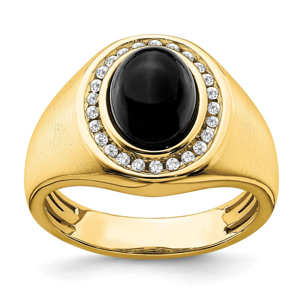 14k 1/4 carat Lab Grown Diamond VS/SI+ G+ and Oval Onyx Men's Ring