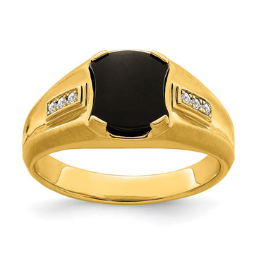 14k Onyx and Diamond Mens Ring