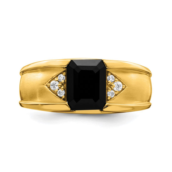 14k Onyx and Diamond Mens Ring