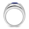 10k White Gold Created Sapphire and Diamond Mens Ring